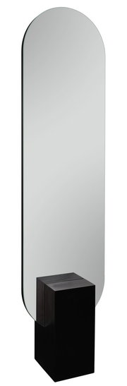 Standspiegel 45x180cm mit abgerundeter Oberseite und schwarzem Sockel, seitliche Perspektive