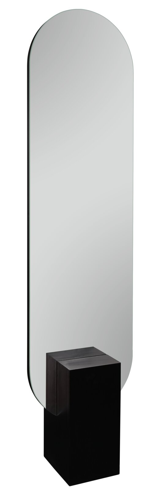 Standspiegel 45x180cm mit abgerundeter Oberseite und schwarzem Sockel, seitliche Perspektive
