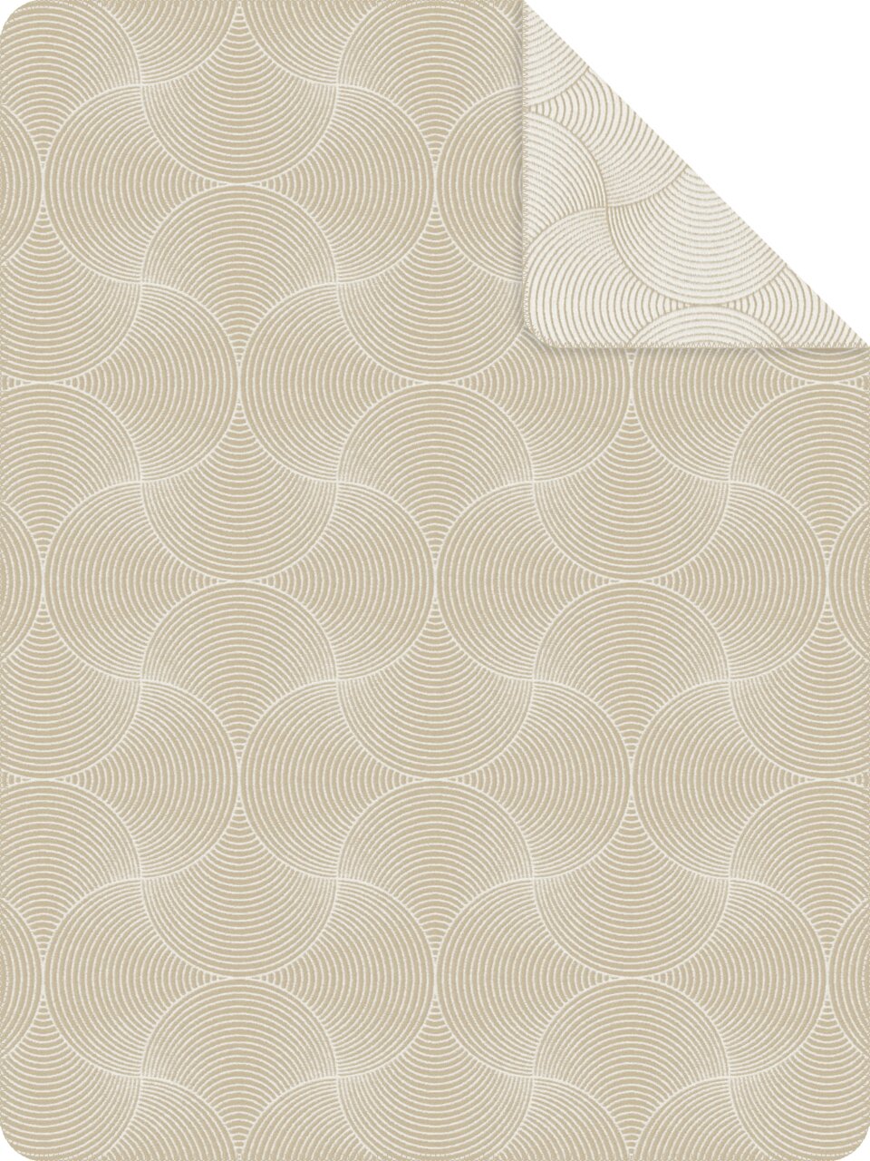Beige jacquarddeken met cirkelvormig patroon, bovenaanzicht