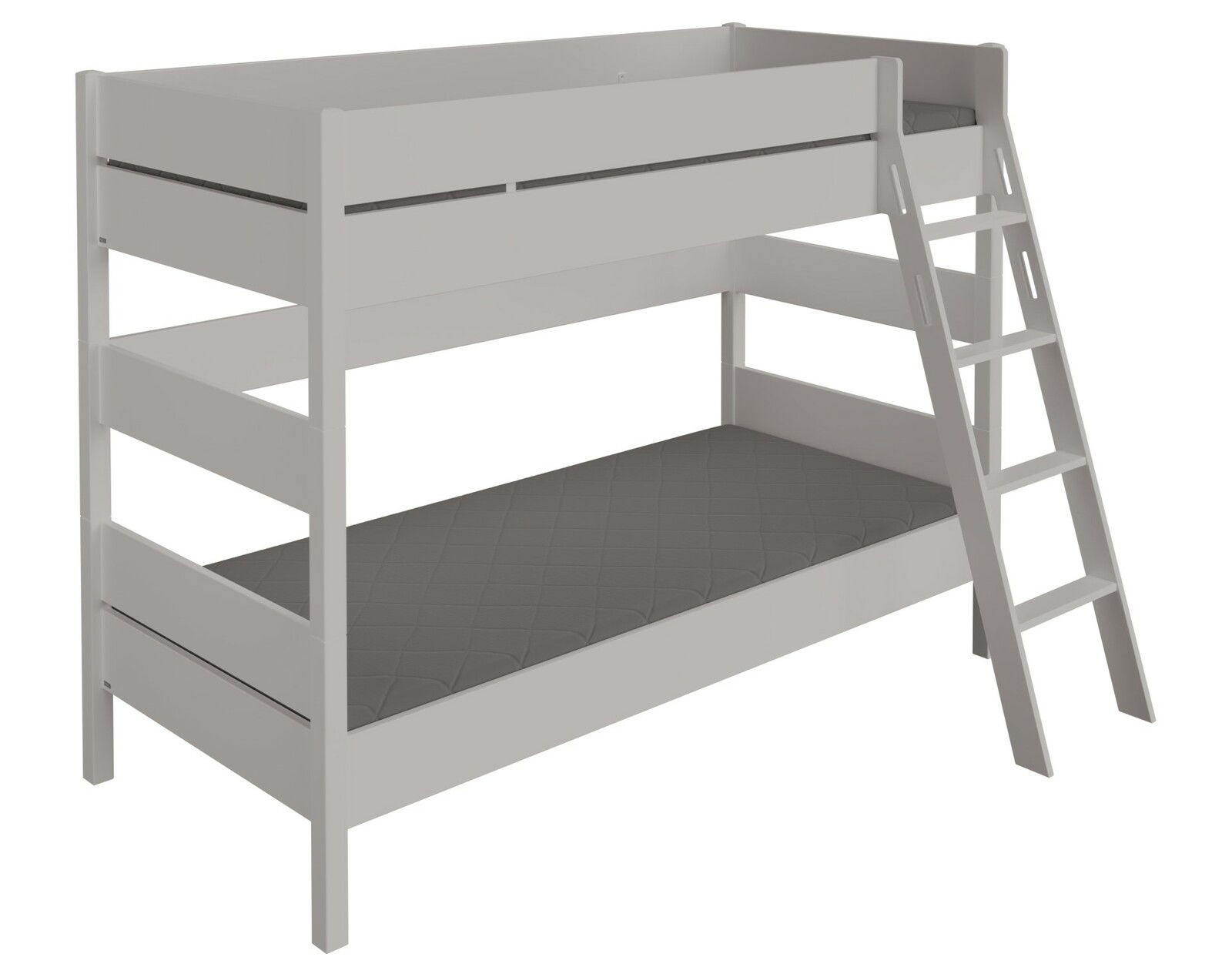 Weißes Etagenbett mit Leiter, seitliche Perspektive