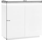 Weißes Highboard mit zwei Türen, 120 cm breit, 114 cm hoch, 40 cm tief, seitliche Perspektive