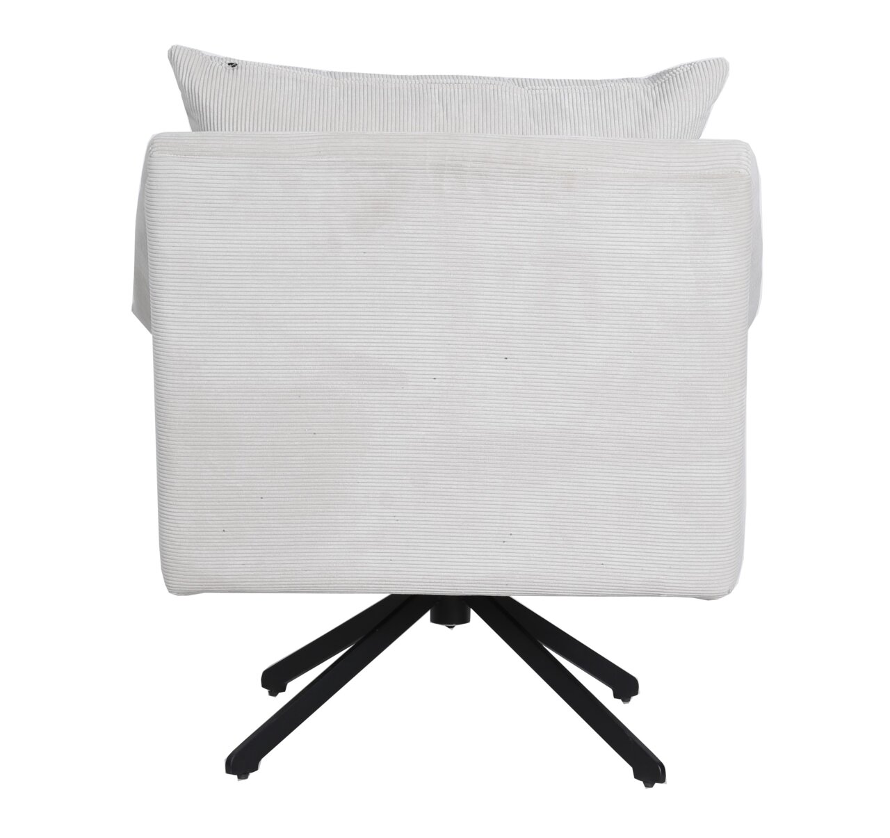 Z2 Sessel NELLY Rückansicht eines weißen Sessels NELLY mit schwarzem Metallfußgestell.
