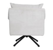 Rückansicht eines weißen Sessels NELLY mit schwarzem Metallfußgestell.