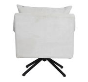 Rückansicht eines weißen Sessels NELLY mit schwarzem Metallfußgestell.