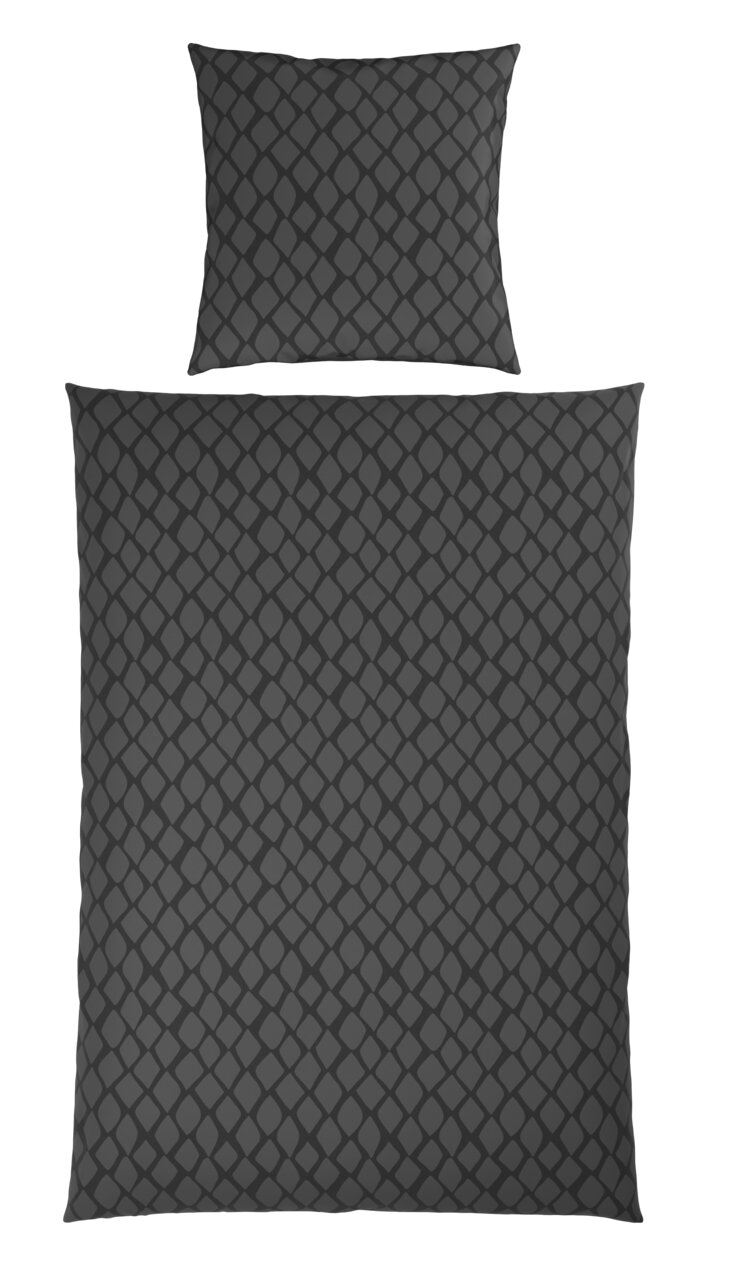 Dunkelgraue Wendebettwäsche mit geometrischem Muster, Draufsicht