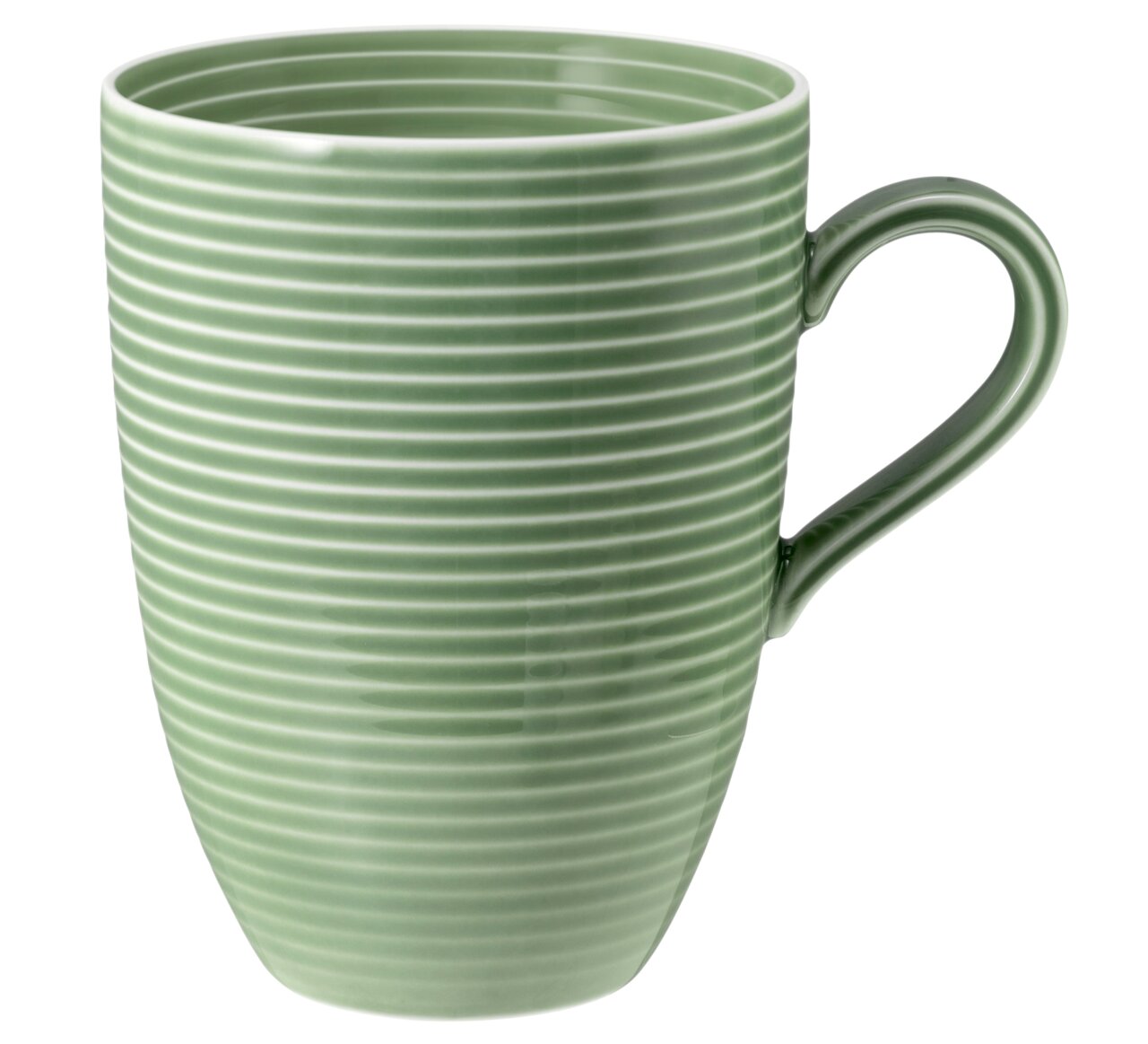 Groene beker met oor, 0,35 l, met horizontale strepen, zijaanzicht