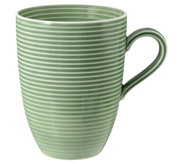 Groene beker met oor, 0,35 l, met horizontale strepen, zijaanzicht