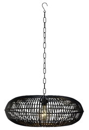 Zwarte hanglamp op zonne-energie met kettingophanging, zijaanzicht