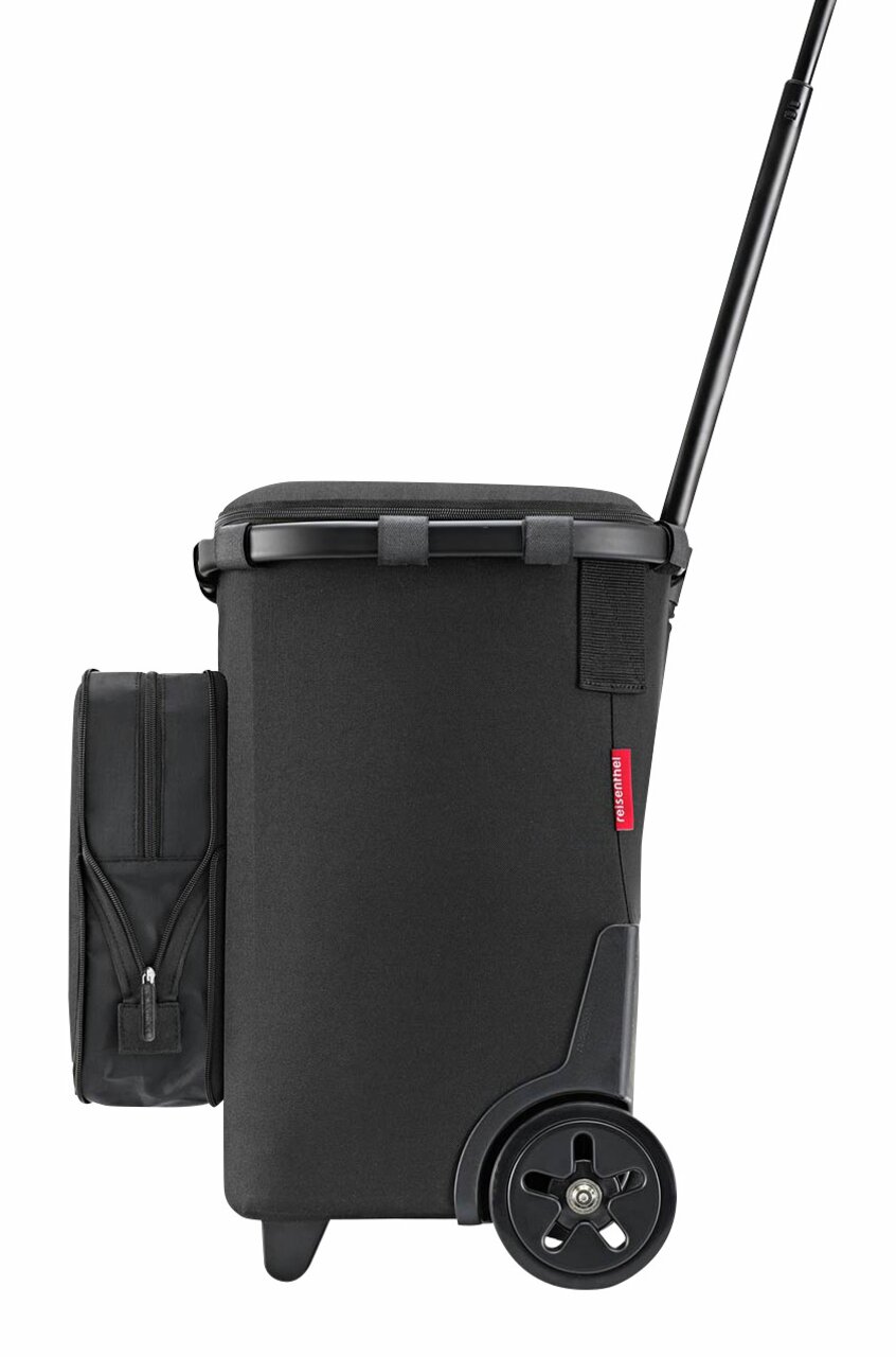Zwarte Carrycruiser Plus met telescopische handgreep en zijtas, zijaanzicht