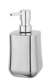 Keramik Seifenspender Adine in glänzendem Silber, seitliche Perspektive