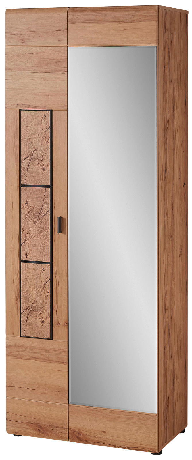 Moderner Garderobenschrank aus Holz mit Spiegeltür, Frontalansicht