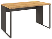 Moderner Schreibtisch mit Holzplatte und Metallbeinen, seitliche Perspektive