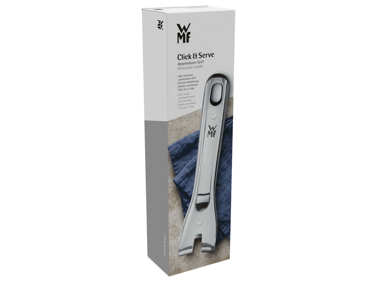 Verpackung des WMF Click&Serve abnehmbaren Griffs, Vorderansicht