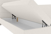 Boxspringbett mit geöffnetem Stauraum, seitliche Perspektive