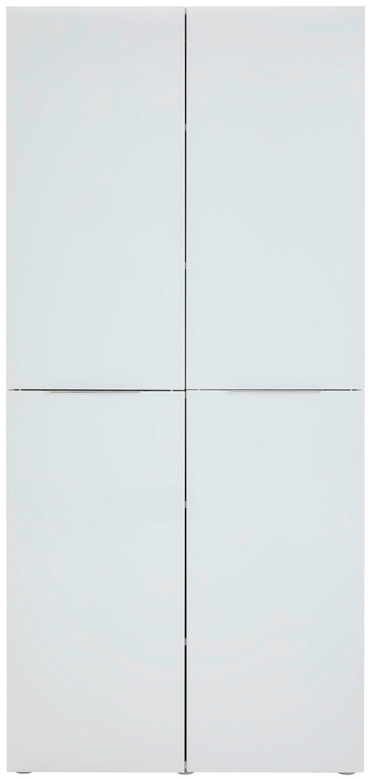 Frontansicht eines weißen Mehrzweckschranks mit vier Türen.