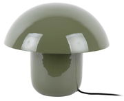 Grüne Tischleuchte in Pilzform, seitliche Perspektive