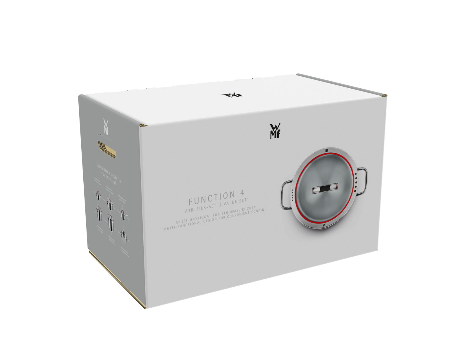 Verpackung des WMF Topfsets Function 4 5-tlg. aus seitlicher Perspektive