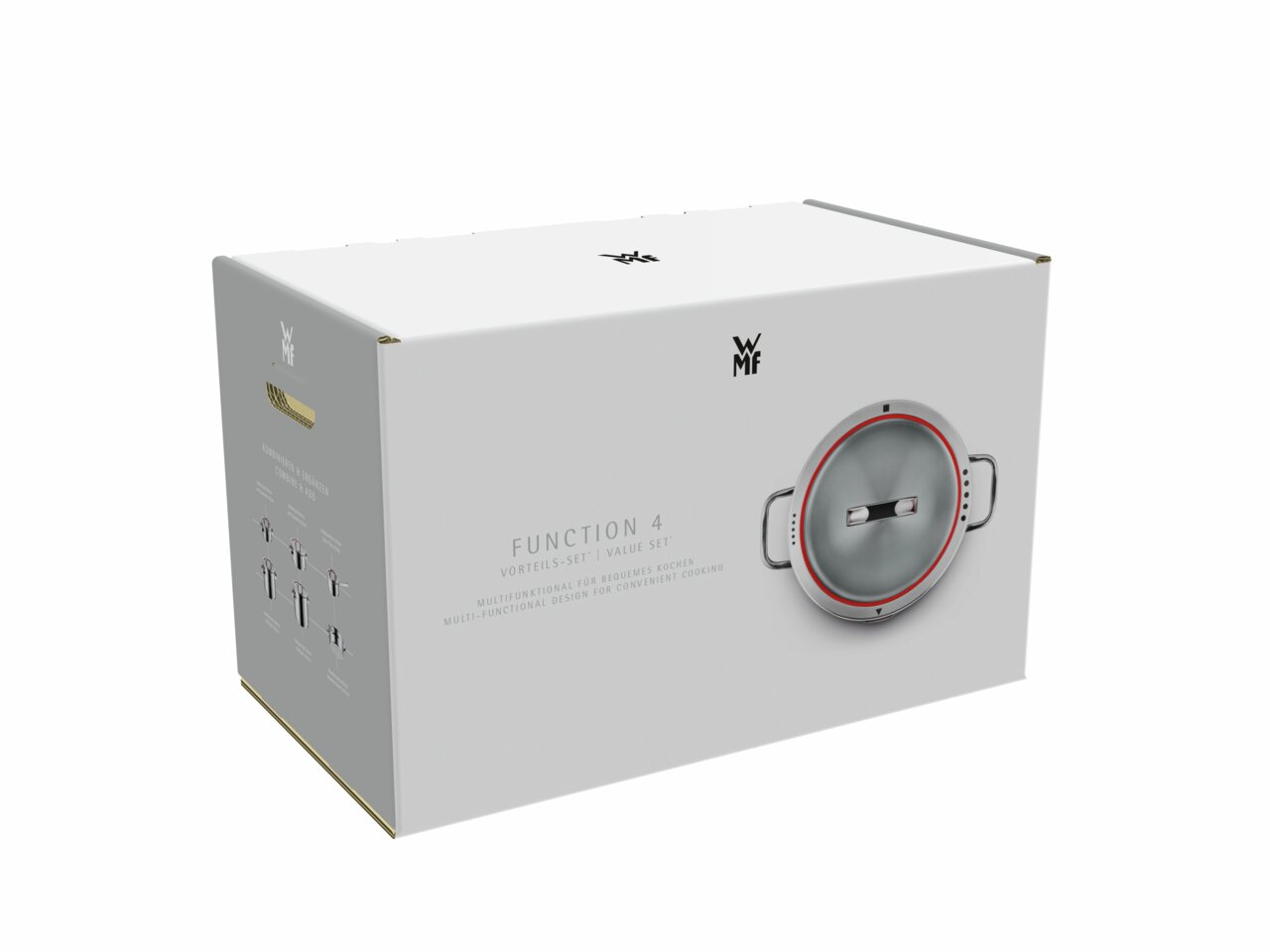 Verpackung des WMF Topfsets Function 4 5-tlg. aus seitlicher Perspektive