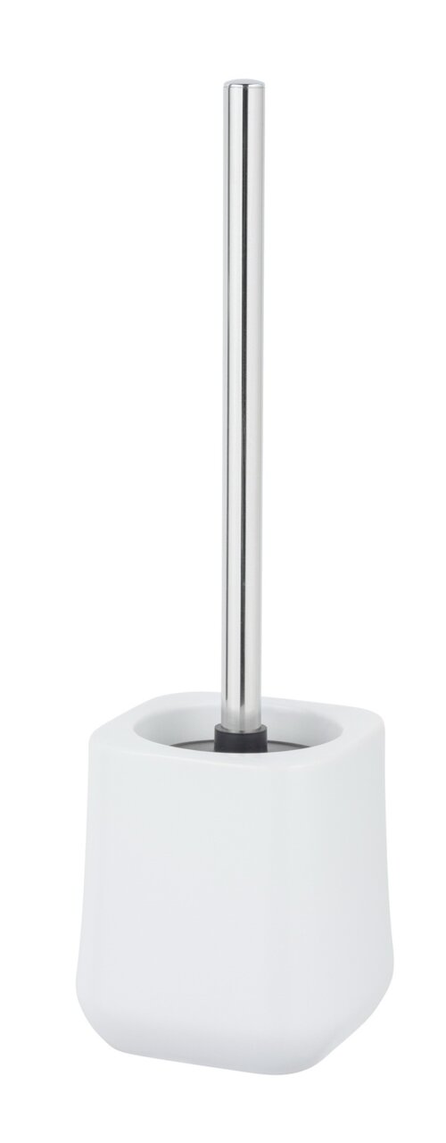 Schöner Wohnen WC-Garnitur ADINE Keramik WC-Garnitur Adine in Weiß, frontal abgebildet mit Edelstahlgriff und quadratischem Behälter.