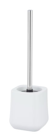 Keramik WC-Garnitur Adine in Weiß, frontal abgebildet mit Edelstahlgriff und quadratischem Behälter.