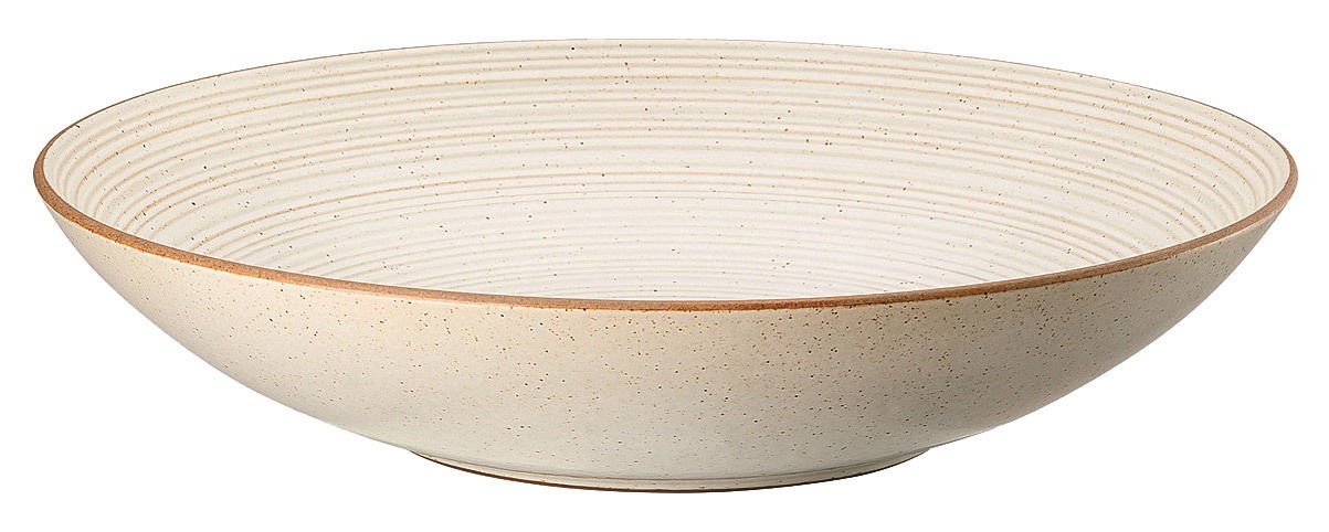 Tiefer Teller 28 cm mit natürlichem, geripptem Design, seitliche Perspektive