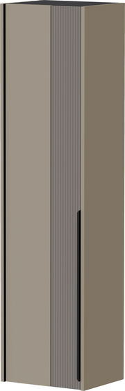 Hängender Garderobenschrank in seitlicher Perspektive mit moderner, gerippter Front und neutralem Farbton