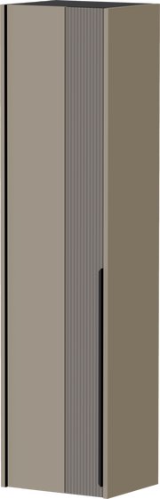 Hängender Garderobenschrank in seitlicher Perspektive mit moderner, gerippter Front und neutralem Farbton