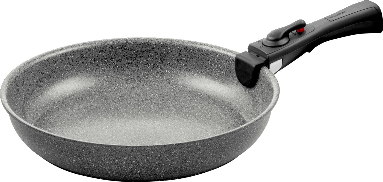Grijze pan met afneembaar handvat, zijaanzicht