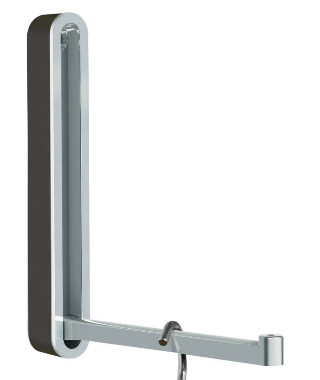 Moderner Wandhaken aus Metall in seitlicher Perspektive