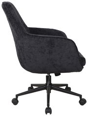 Schwarzer Drehstuhl mit Armlehnen, seitliche Ansicht