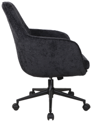 Schwarzer Drehstuhl mit Armlehnen, seitliche Ansicht