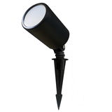 Schwarze LED-Dekoleuchte mit Erdspieß, seitliche Perspektive