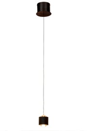 Moderne LED-Hängeleuchte in schwarzem Zylinderdesign, von der Seite betrachtet.