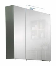 Spiegelschrank mit drei Türen und integrierter Beleuchtung, seitliche Perspektive