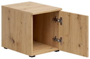 Holz-Aufsatzschrank mit geöffneter Tür, seitliche Perspektive