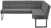 Graue Eckbank mit modernem Design, rechteckigen Metallbeinen und gepolsterten Sitzflächen, seitliche Perspektive