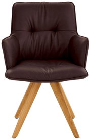 Design-Schalensessel in dunklem Leder mit Holzbeinen, Frontalansicht