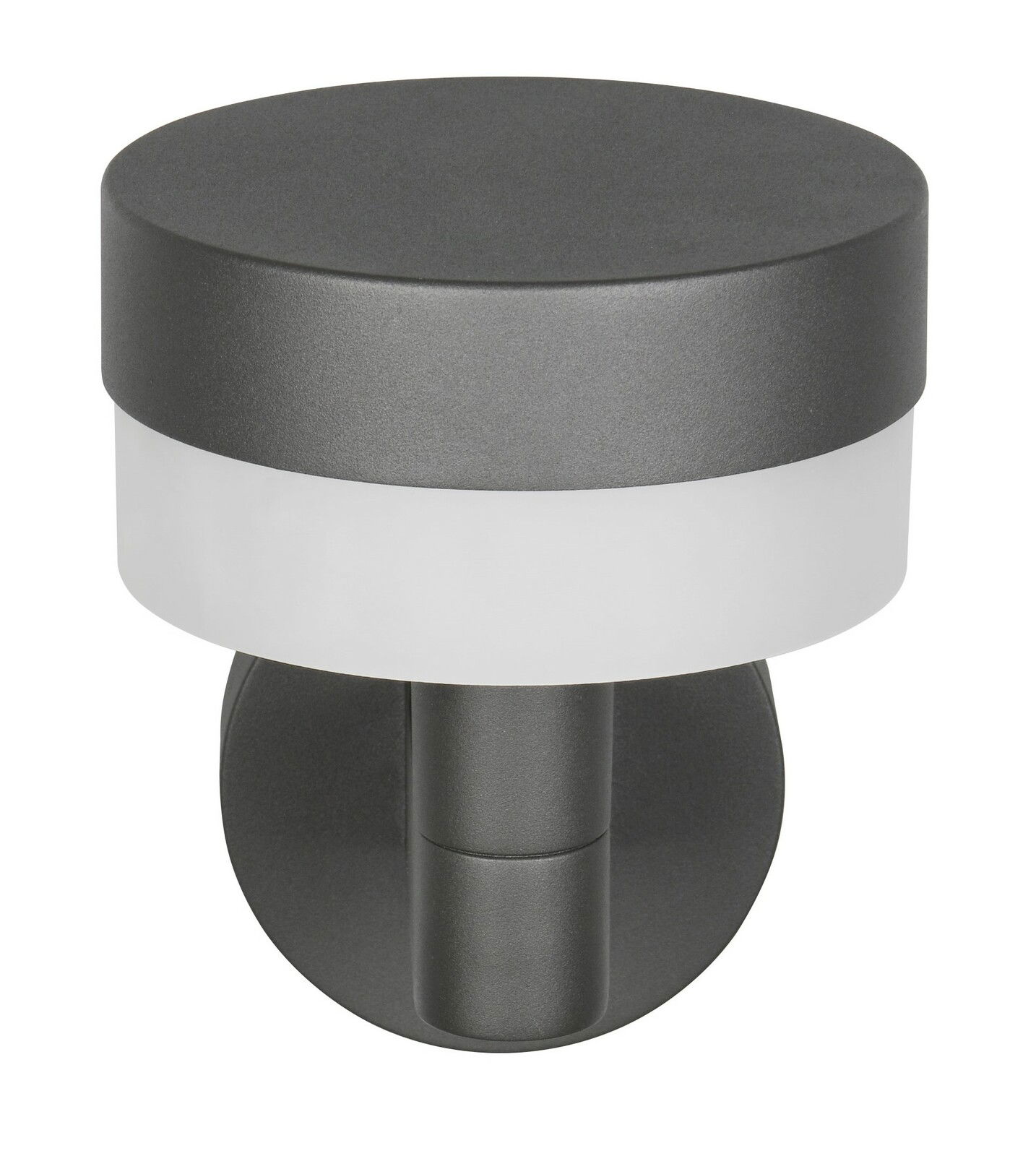 Moderne LED-Außenwandleuchte in zylindrischer Form, seitliche Perspektive