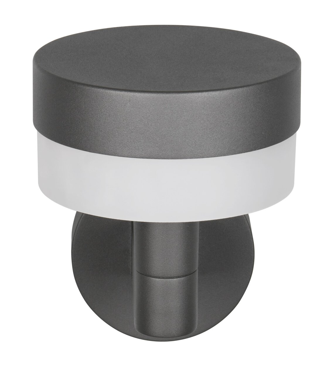 Moderne LED-Außenwandleuchte in zylindrischer Form, seitliche Perspektive