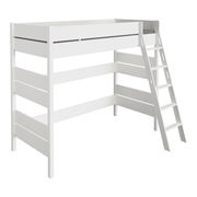 Weißes Hochbett mit Leiter, seitliche Perspektive