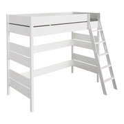Weißes Hochbett mit Leiter, seitliche Perspektive