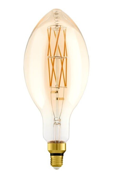 Vintage LED filamentlamp met amberkleurig glas en E27-fitting, frontaal productaanzicht op witte achtergrond