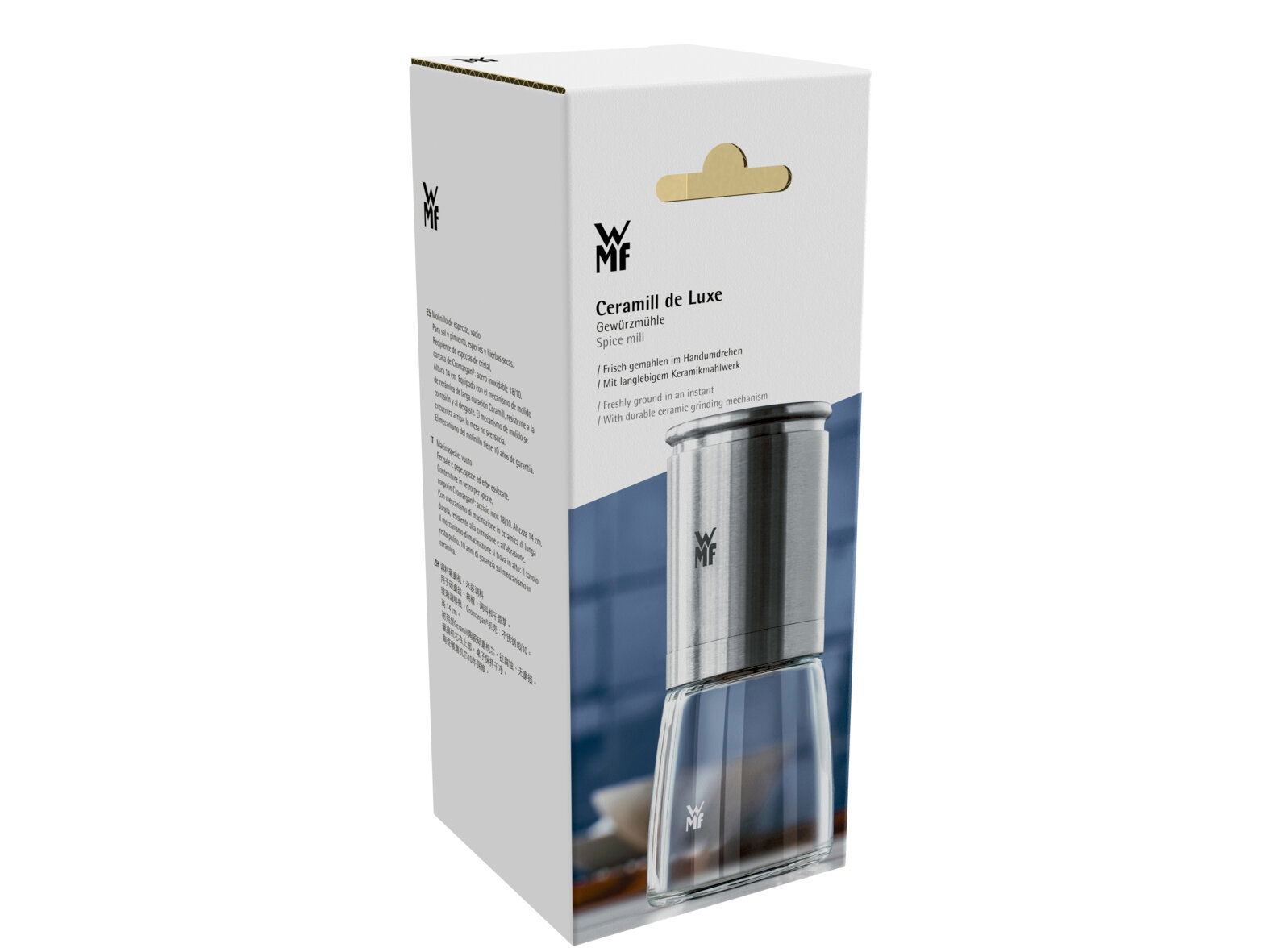 Verpackung der Gewürzmühle De Luxe von WMF, Vorderansicht