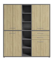 Aktenschrank hoch mit Holzoptik und grauem Rahmen, Frontansicht