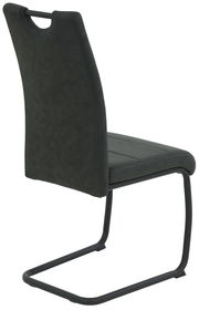 Rückansicht eines modernen Schwingstuhls DUNJA mit schwarzem Bezug und Metallgestell.