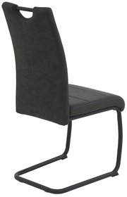 Rückansicht eines modernen Schwingstuhls DUNJA mit schwarzem Bezug und Metallgestell.