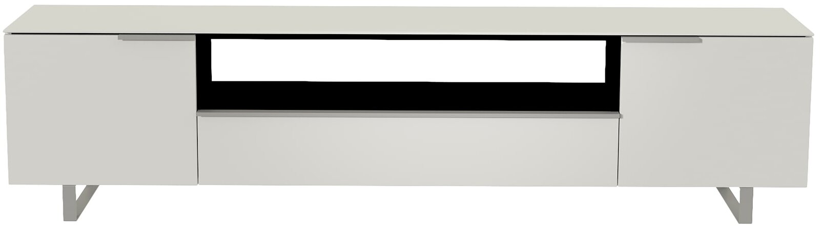 Moderano XL-TV-Lowboard BORMIO Modernes XL-TV-Lowboard in Weiß mit zwei Türen und einem offenen Fach, frontale Ansicht.