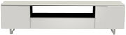 Modernes XL-TV-Lowboard in Weiß mit zwei Türen und einem offenen Fach, frontale Ansicht.
