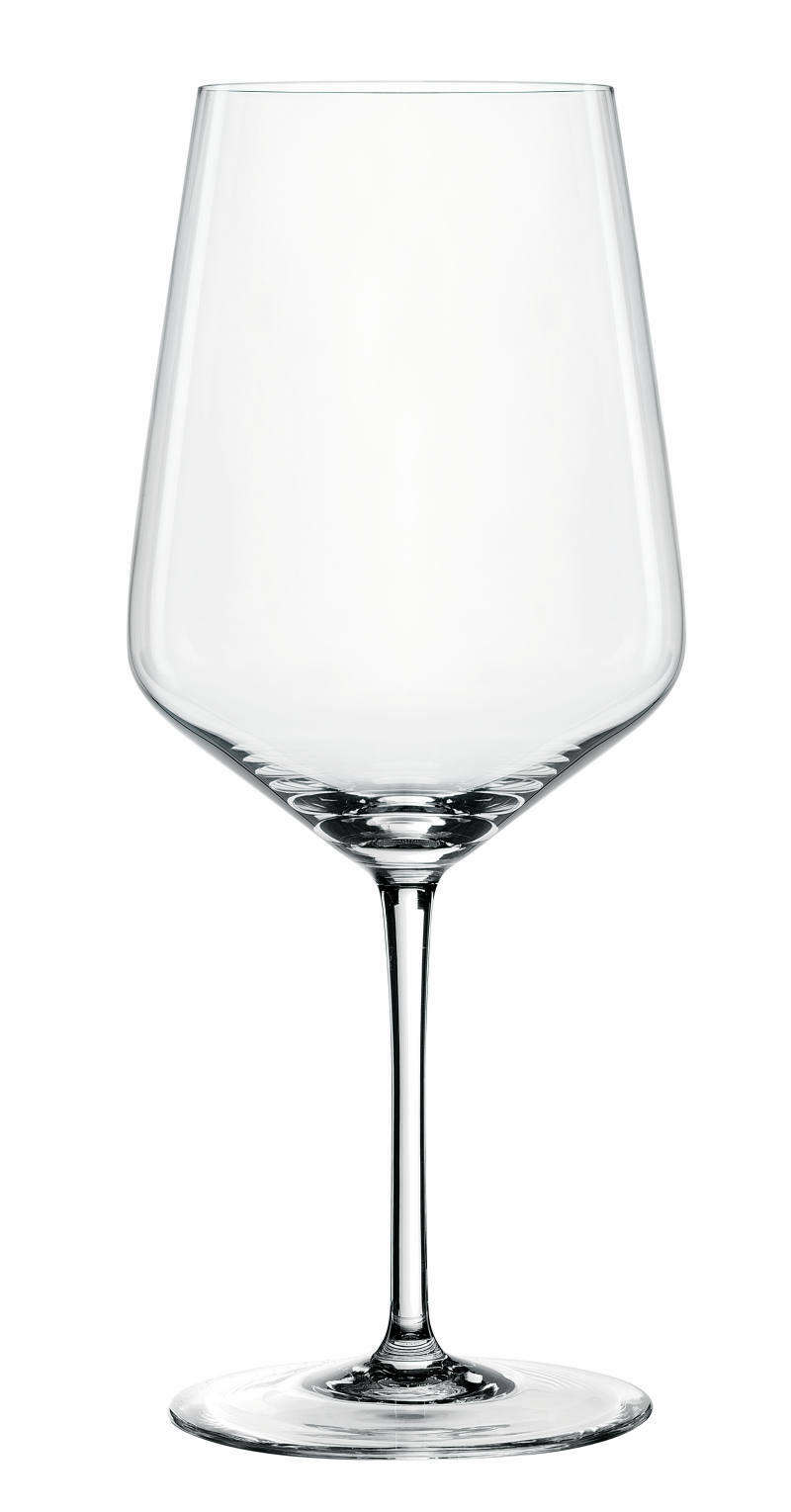 Elegantes Rotweinglas aus klarem Glas, frontal abgebildet.