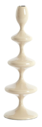 Eleganter, cremefarbener Kerzenständer mit geschwungenem Design, seitliche Perspektive